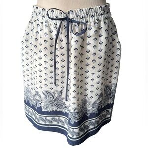 Ann Taylor Elastic Waist Skirt Women’s Medium Ivory & Blue Paisley Floral Lined